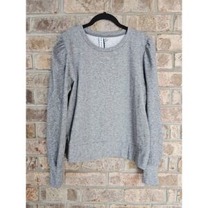 GRACE KARMA Grey Puff Sleeve Boxy Crewneck Sweatshirt Pullover Women's Size S NW